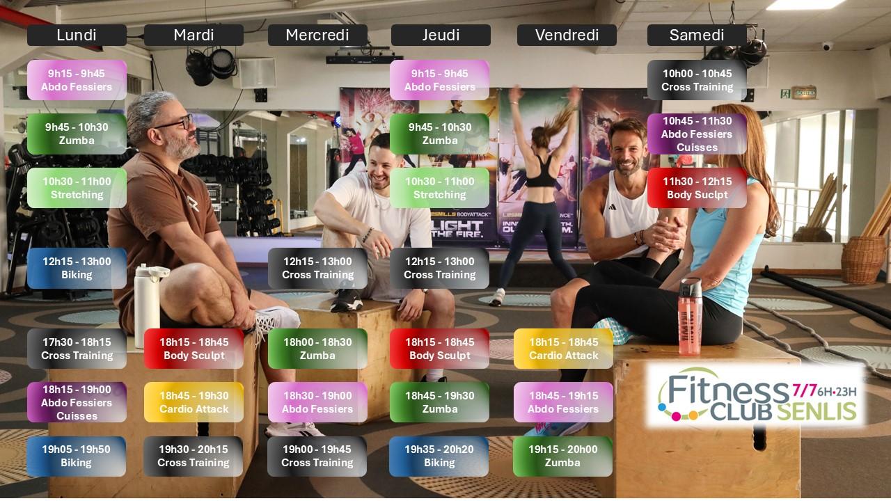 Planning des cours du fitness club senlis